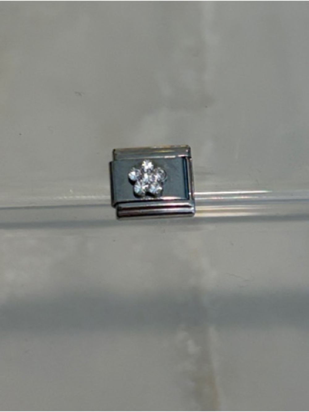 Vintage Stainless Steel Italian Charm Floral Crystal Bracelet Link